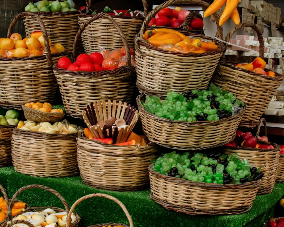 A market stall with fresh fruit and vegetables